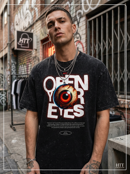 HTT Streetwear Open Your Eyes T-Shirt – Snow Wash Oversized Tee