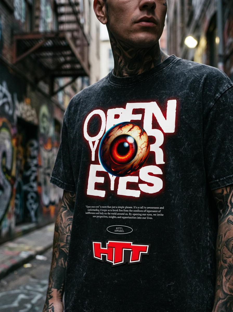HTT Streetwear Open Your Eyes T-Shirt – Snow Wash Oversized Tee